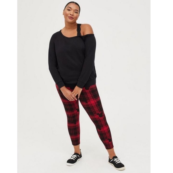 TORRID NWT Pixie Pant - Luxe Ponte Disney Mickey Mouse Plaid Red - Picture 3 of 6